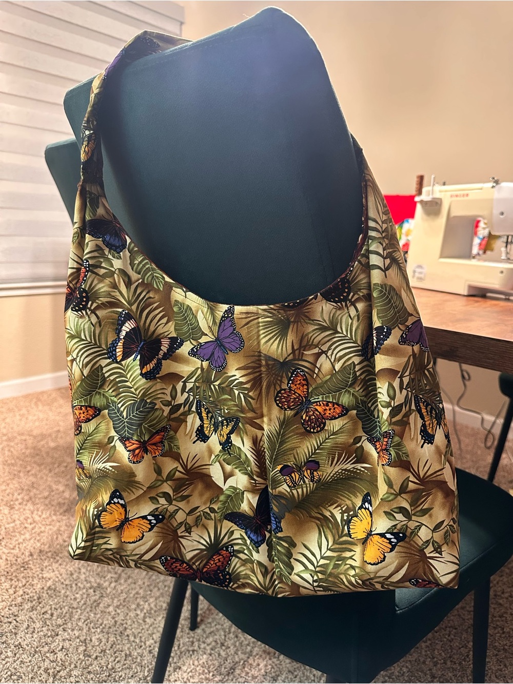 Butterfly Print Shoulder Tote Bag - Green